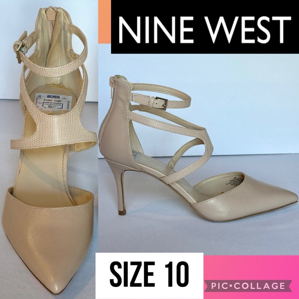 Nine West Womens Pump Nude Megabyte Pointed Toe Ankle Strap Stiletto Heel 10